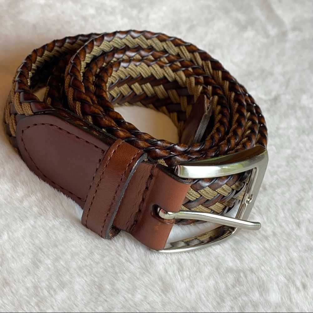 Brown Leather Woven Braided Leather Belt Size 42